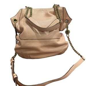 Oryany pink/nude pebbled leather hobo bag, brass hardware. Handles & shoulder B6